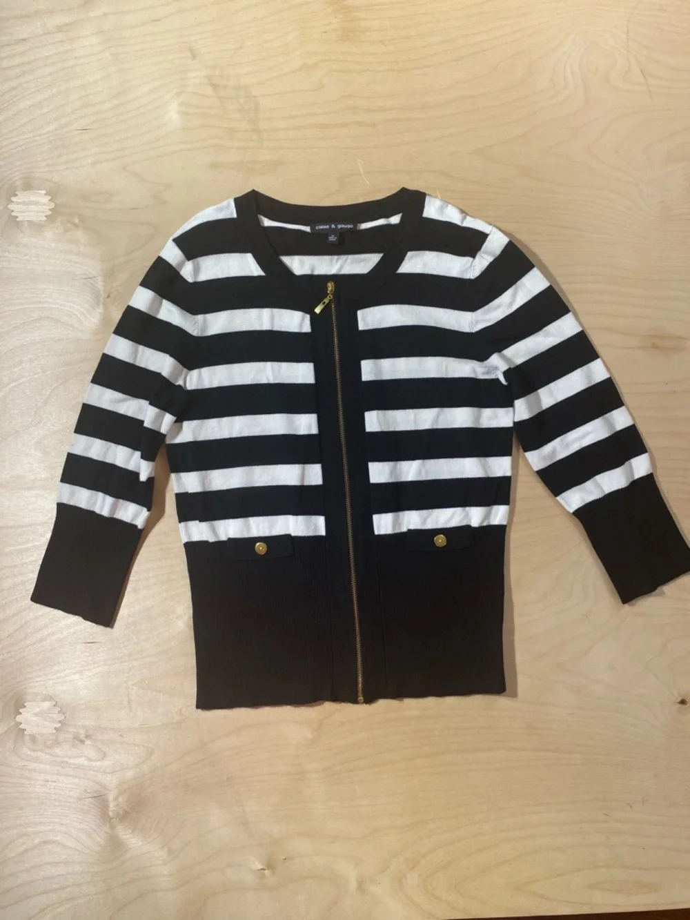 Cable & Gauge Black and White Striped Zip Knit Medium (RC)